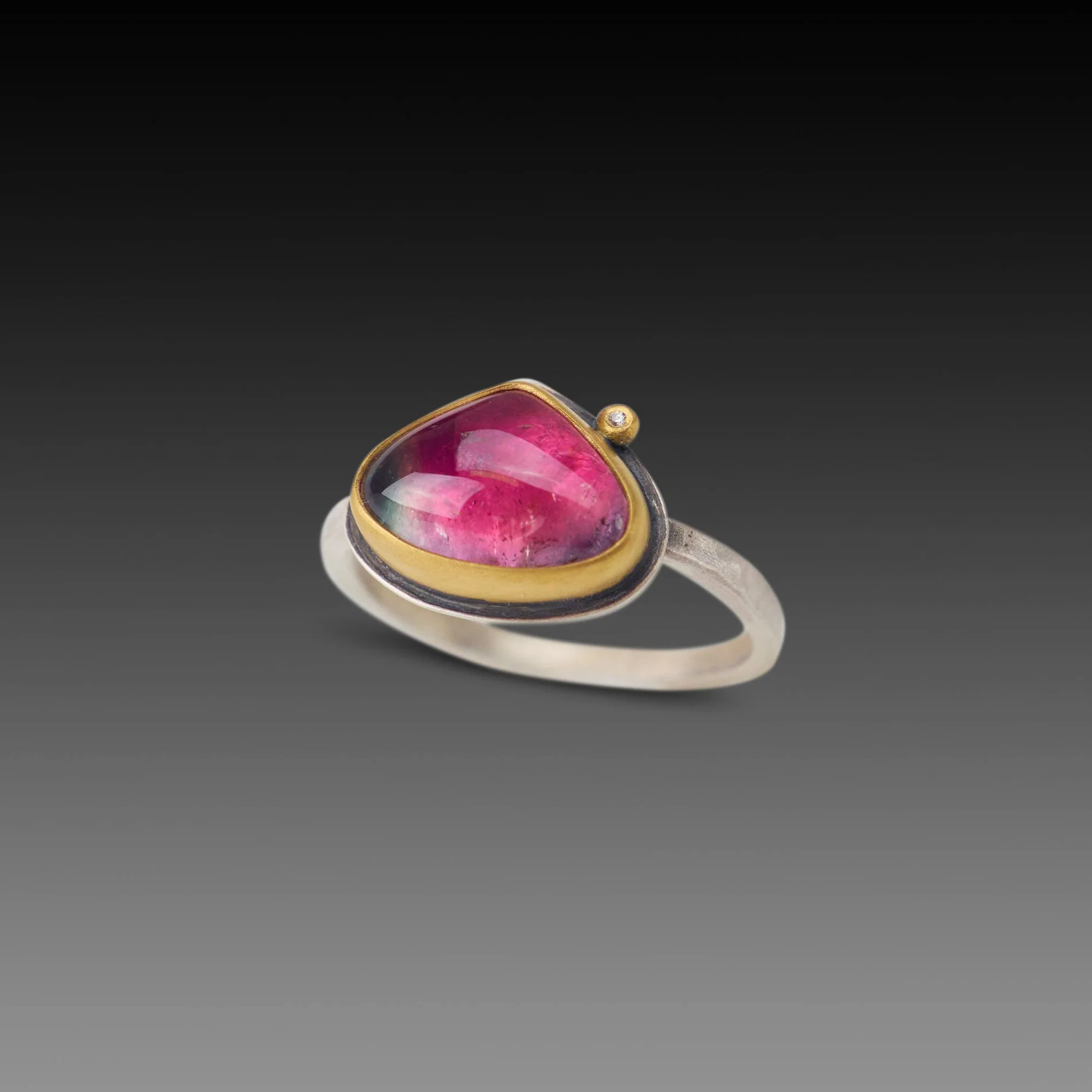 Watermelon Tourmaline Ring with Diamond Dot - Image 3