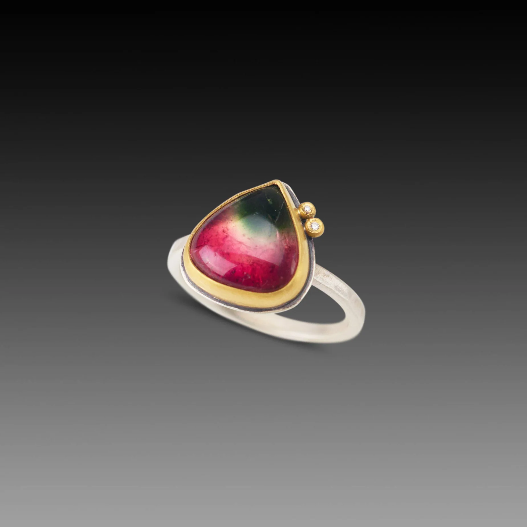 Watermelon Tourmaline Ring with Diamond Dots - Image 3