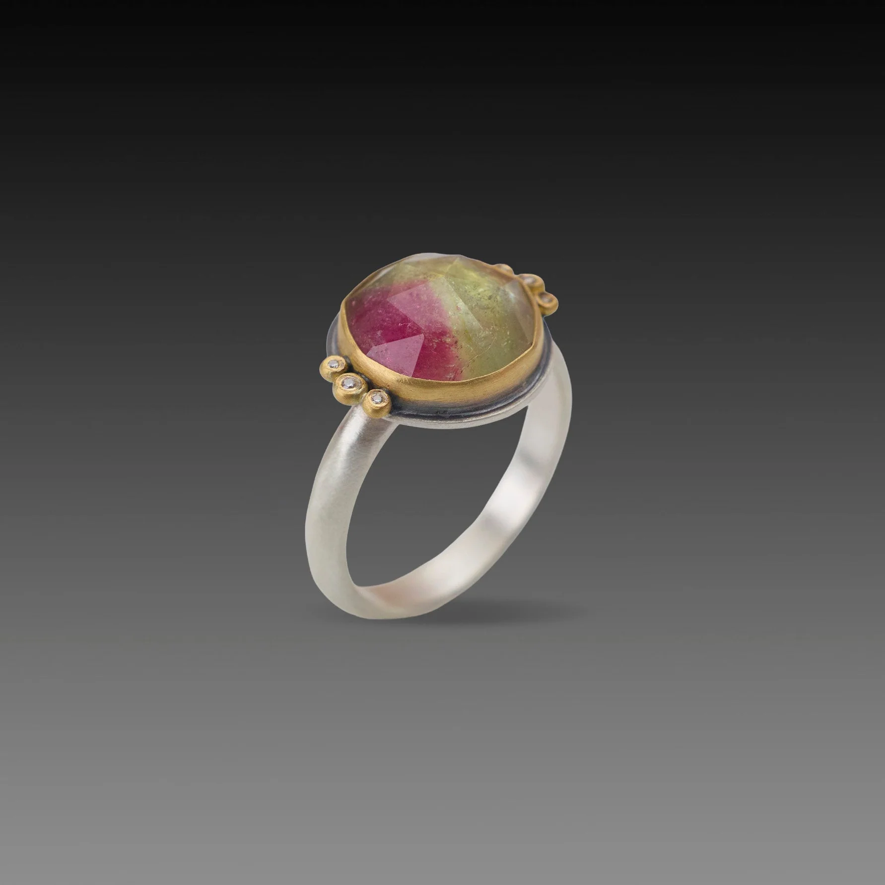 Watermelon Tourmaline Ring with Diamonds - Image 3