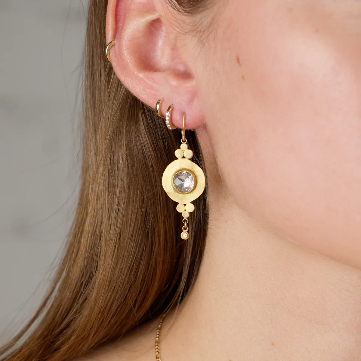 White Sapphire Disk Earrings - Image 2