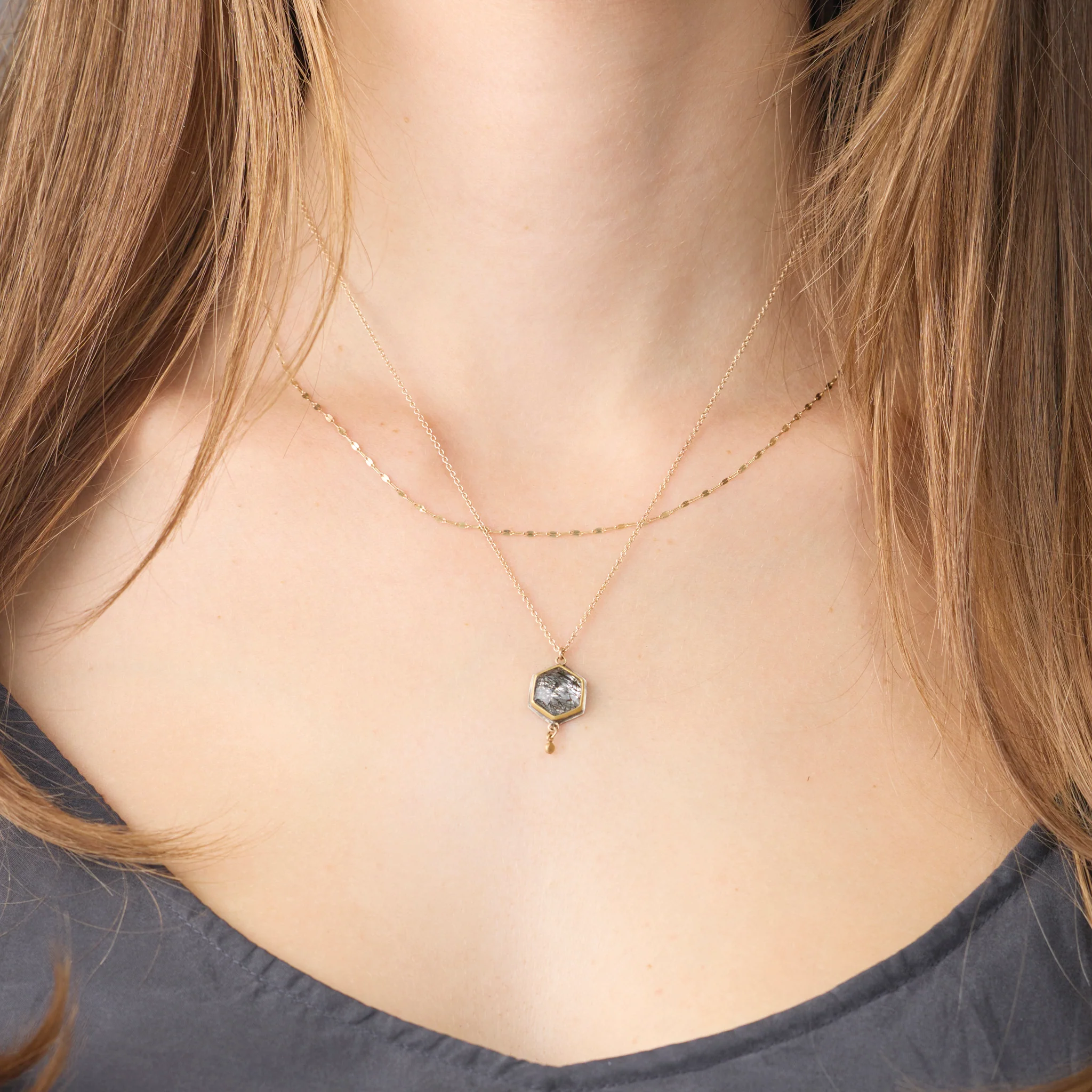 Tourmalinated Quartz Necklace in Gold - Image 2