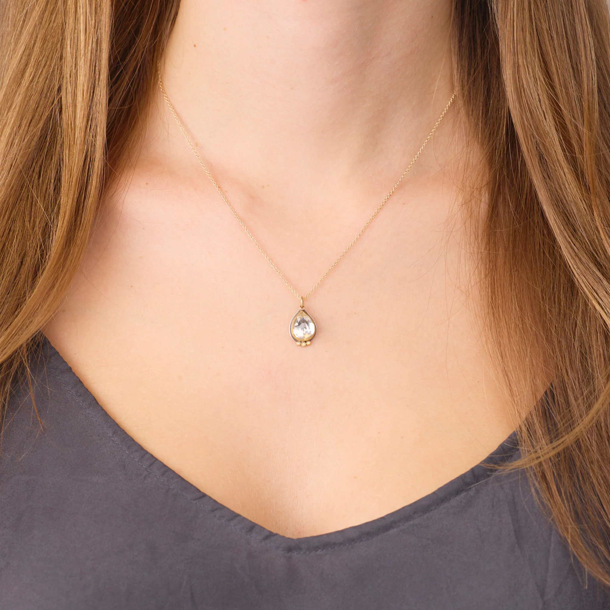 White Topaz Necklace with Diamond Trio - Image 2