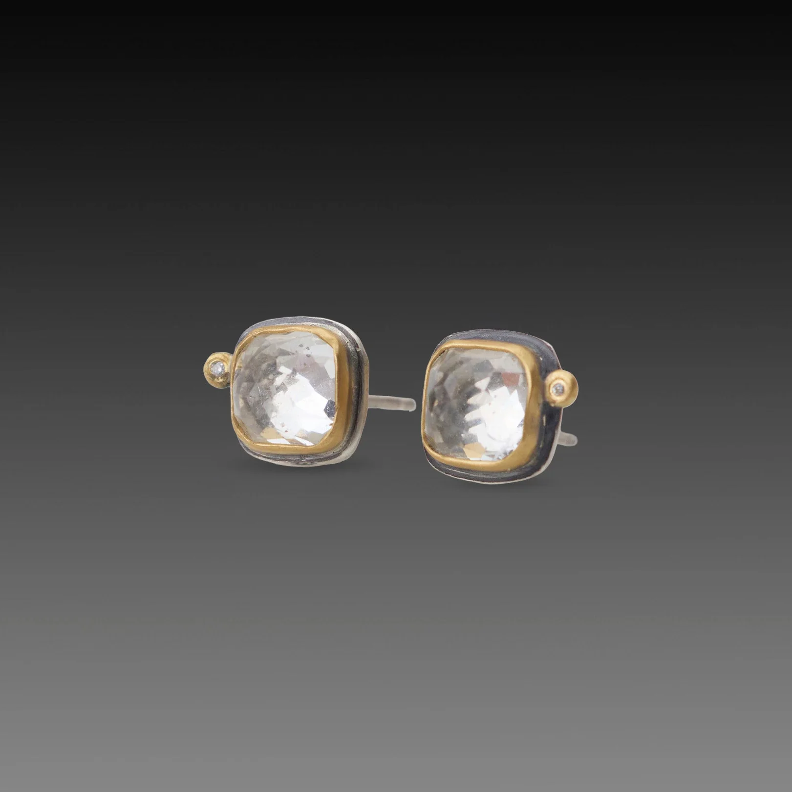 White Topaz Stud Earrings with Diamond Dot - Image 3