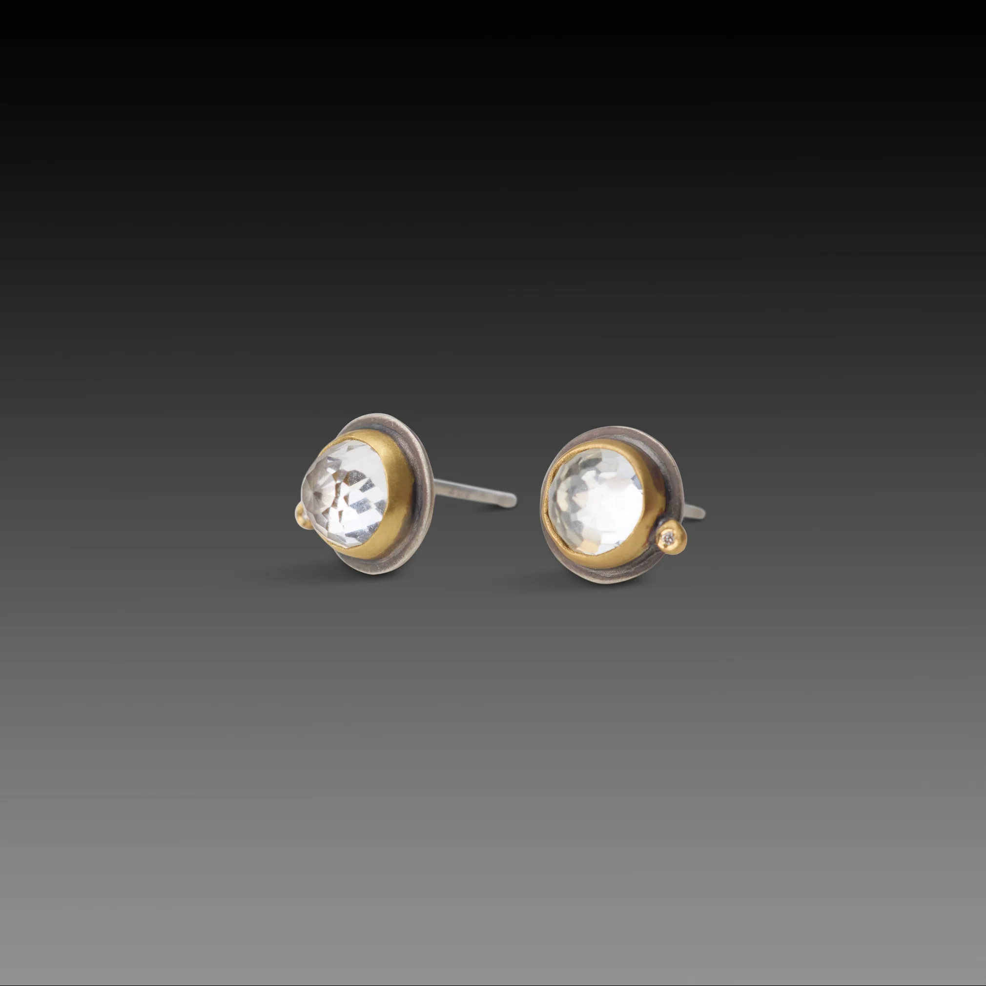 White Topaz Stud Earrings with Diamond Dot - Image 3