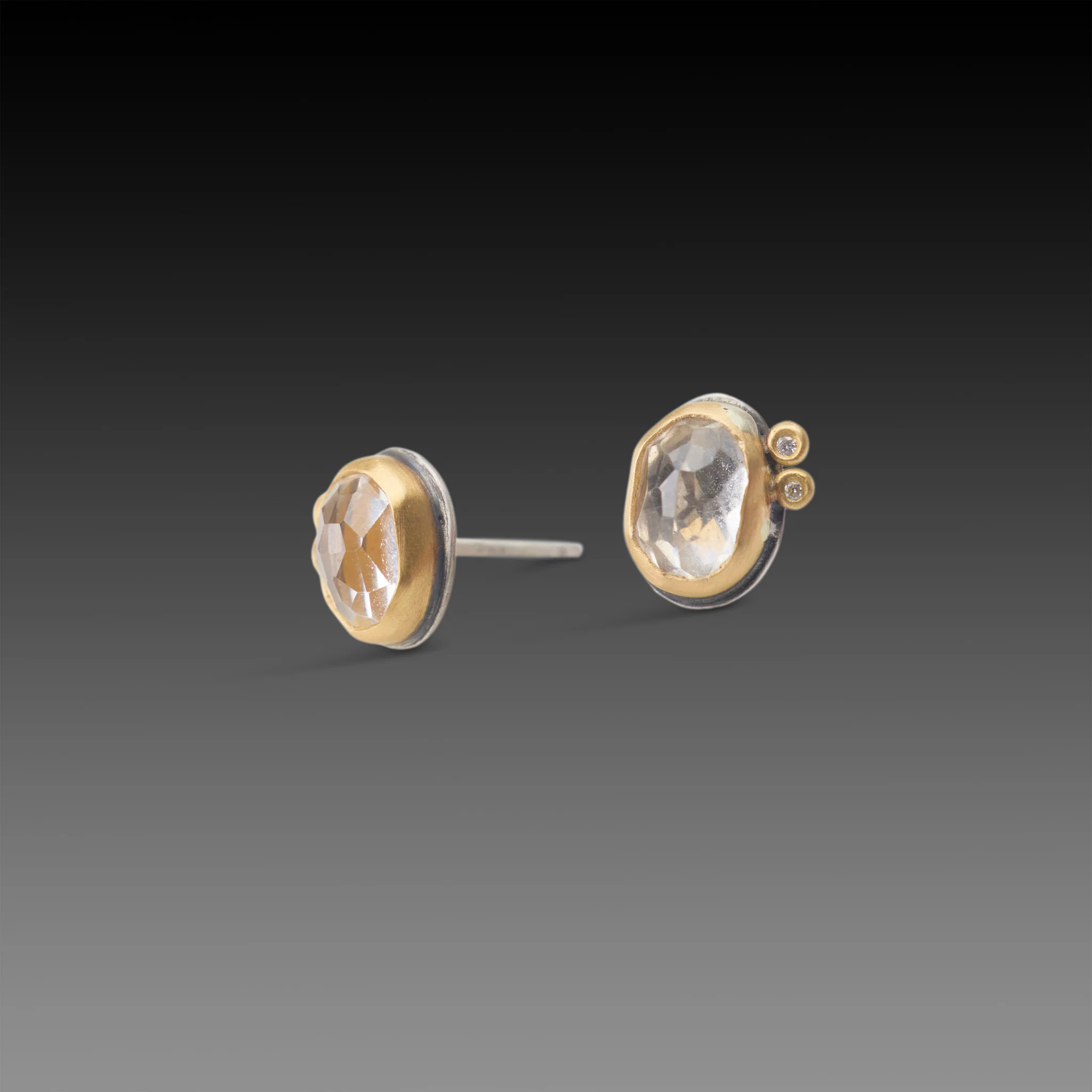 White Topaz Stud Earrings with Diamond Duo - Image 3