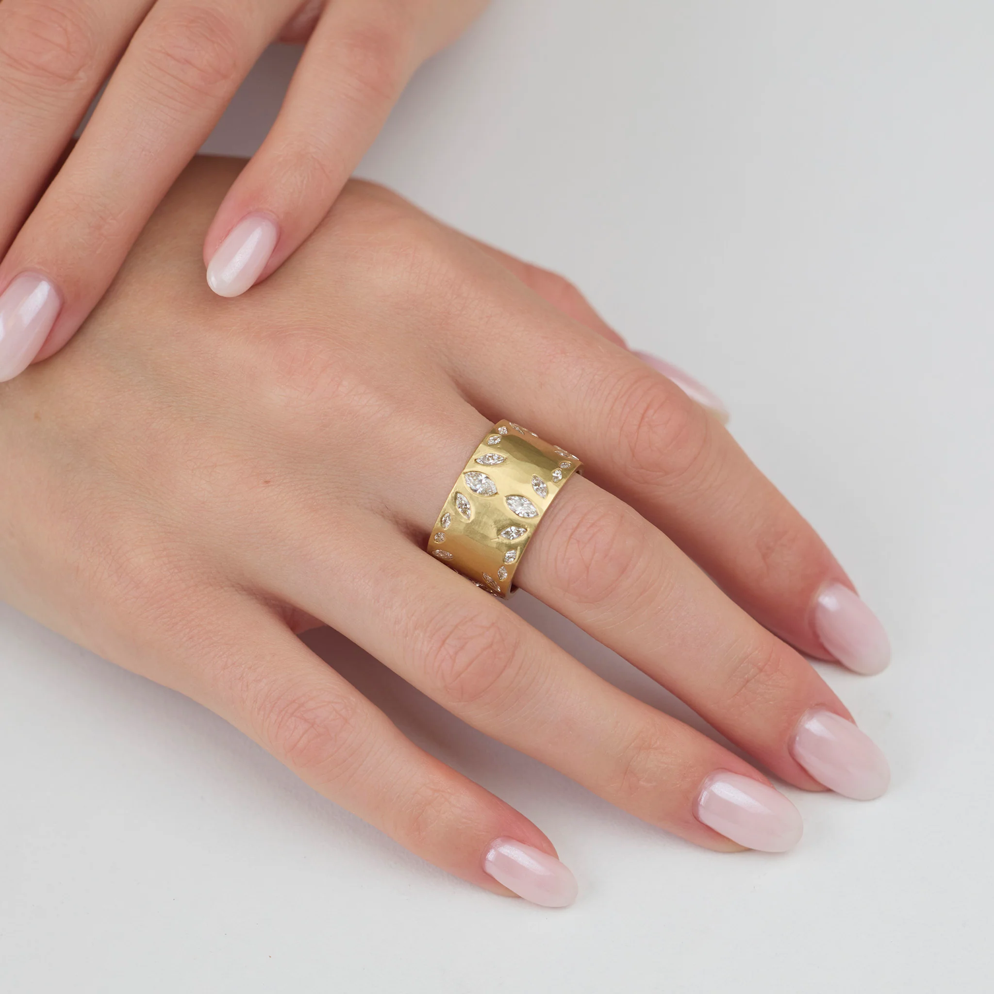 Wide Hammered Band with Marquis Diamonds - Image 2