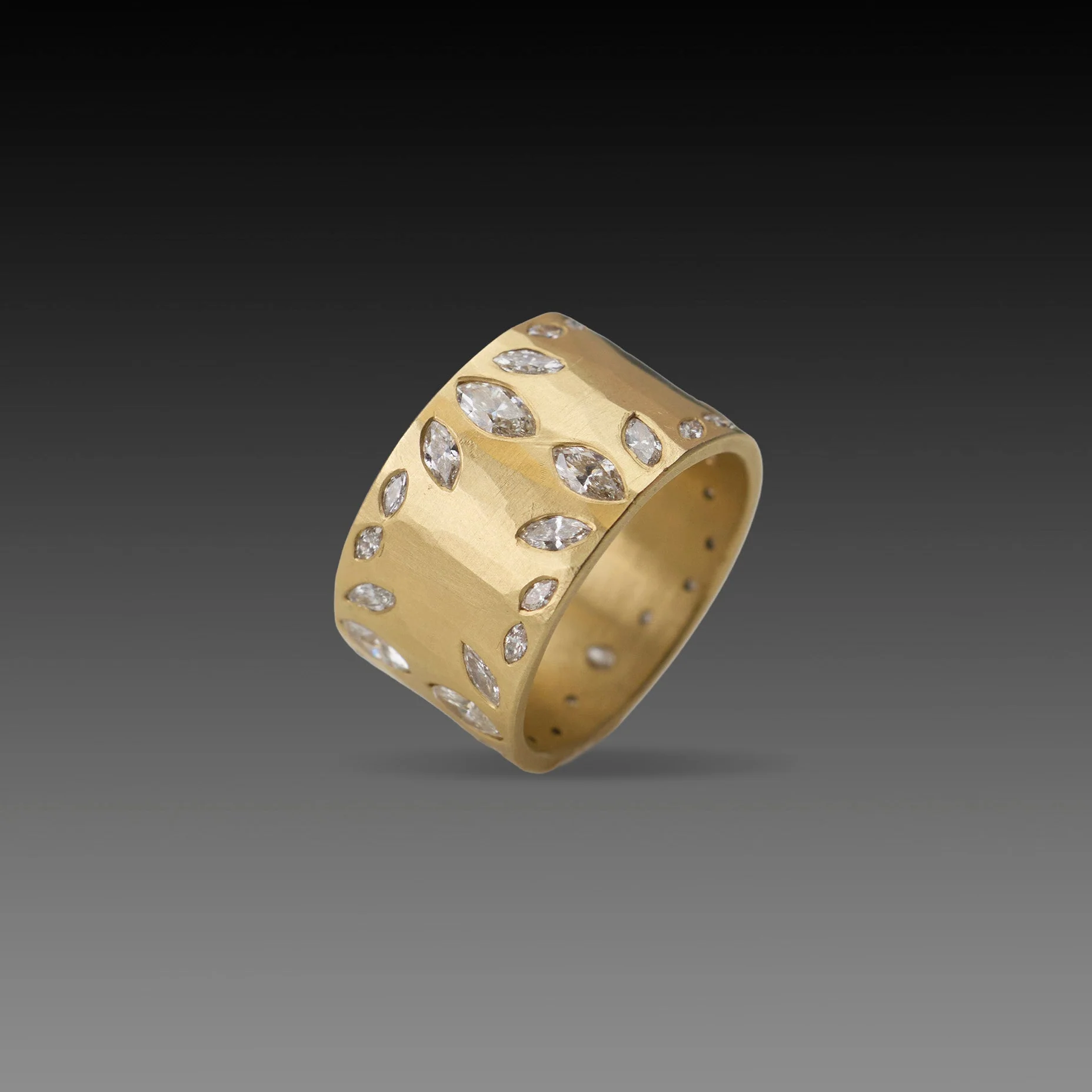 Wide Hammered Band with Marquis Diamonds - Image 3