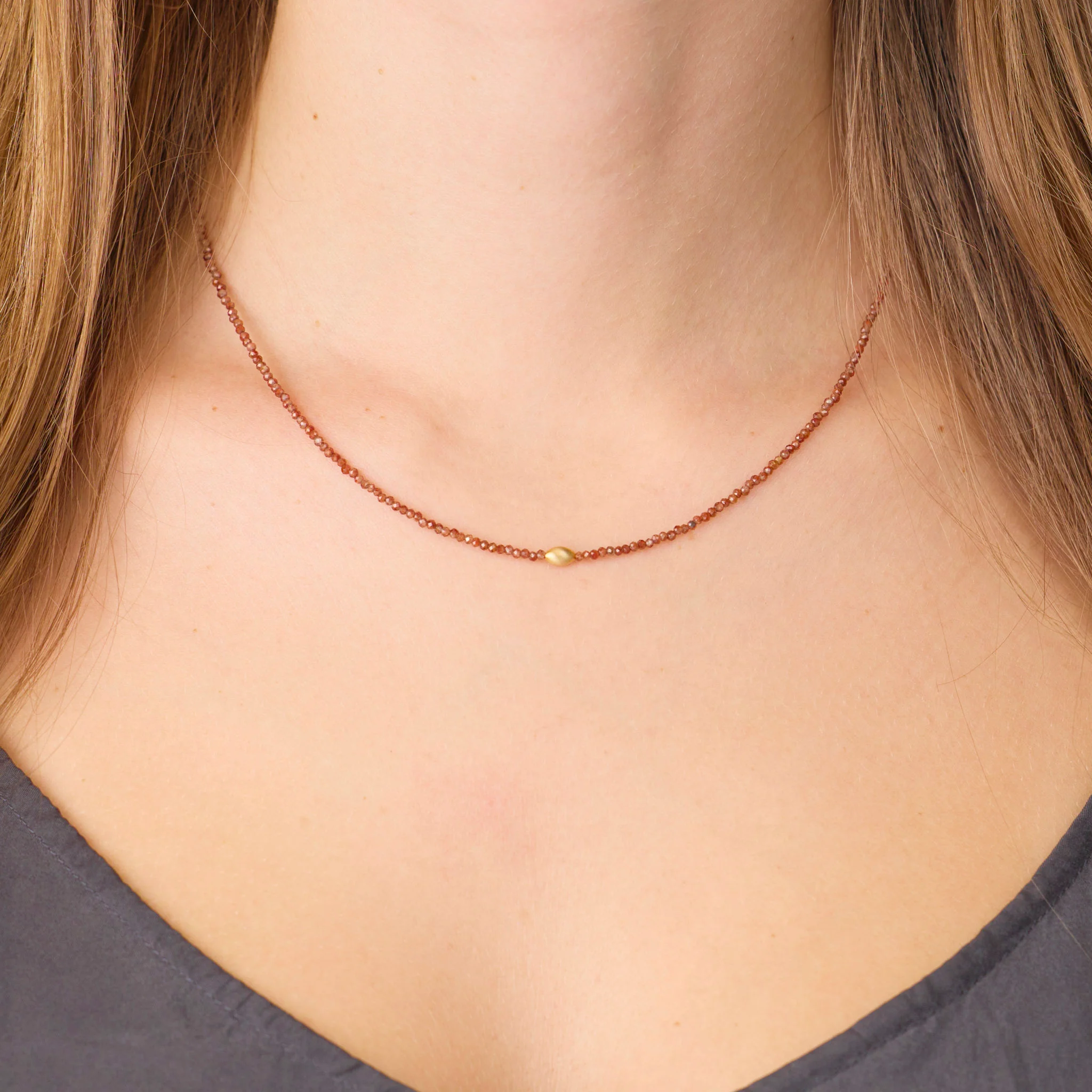 Zircon Necklace with Gold Rice Bead - Image 2